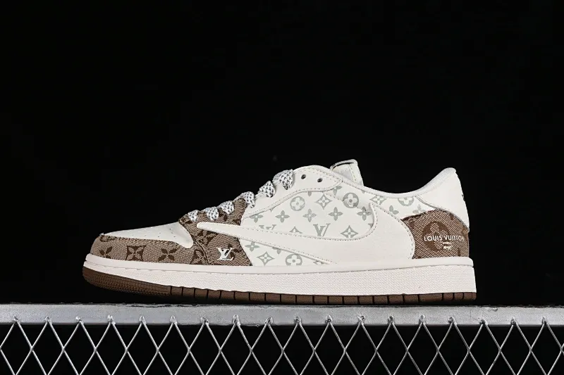 All categories Air Jordan Jordan series basketball shoes Air Jordan 1 Low High-end customized low-top sneakers Travis Scott x Fragment Design x Jordan Air Jordan 1 Low OG SP AJ1 Joe 1 LV light brown print low-top cultural casual sneakers SJ2068-102